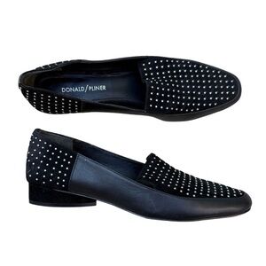 Donald Pliner Black Silver Studded Loafers Heeled Size 8.5